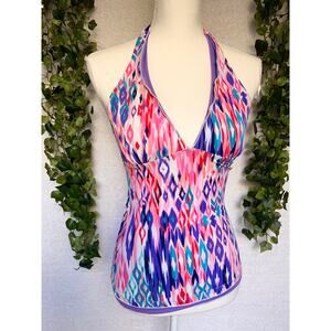 Bonita Swim Colorful Pink Purple Blue Geometric Halter Top Tankini
